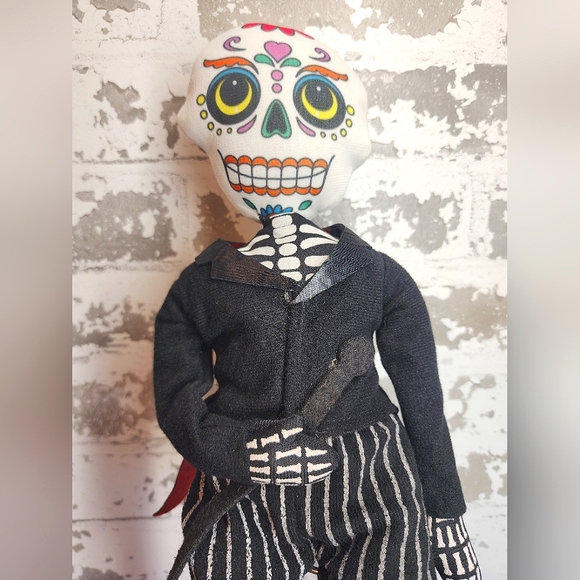 Day Of The Dead Skeleton Doll Striped Pants Shelf Sitter Halloween Holiday Home - Picture 14 of 16